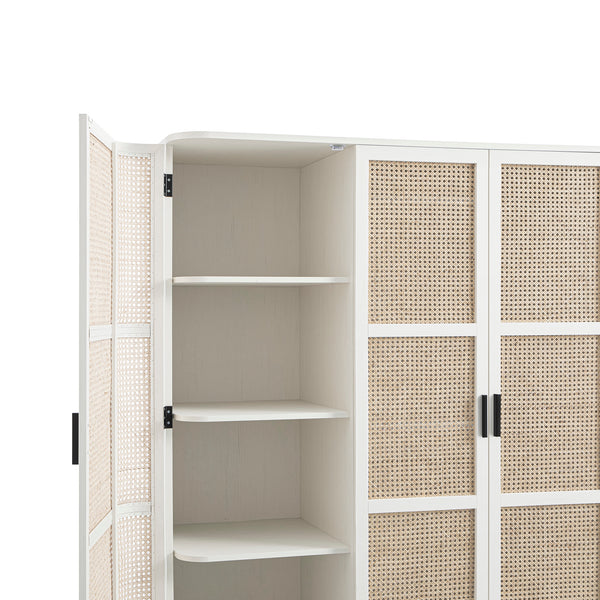 Izzy Curved Rattan 4-Door Wardrobe, White
