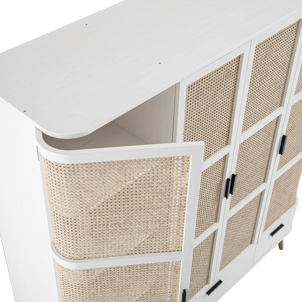 Izzy Curved Rattan 4-Door Wardrobe, White