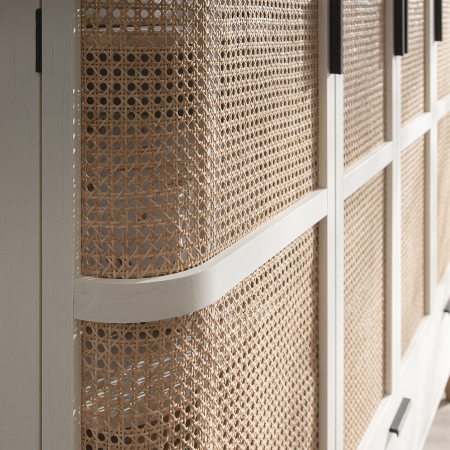 Izzy Curved Rattan 4-Door Wardrobe, White