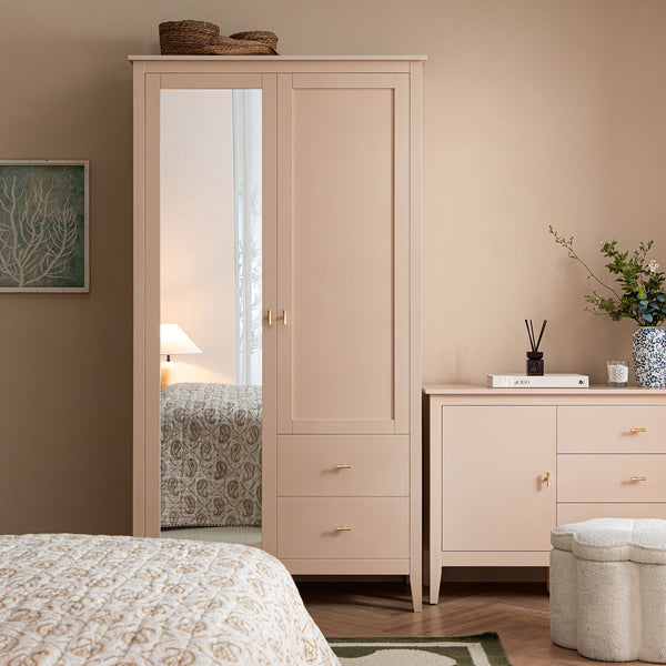 Oakham Mirrored Double Wardrobe, Nude Pink - daals