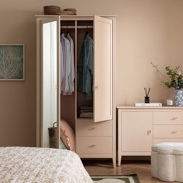 Oakham Mirrored Double Wardrobe, Nude Pink