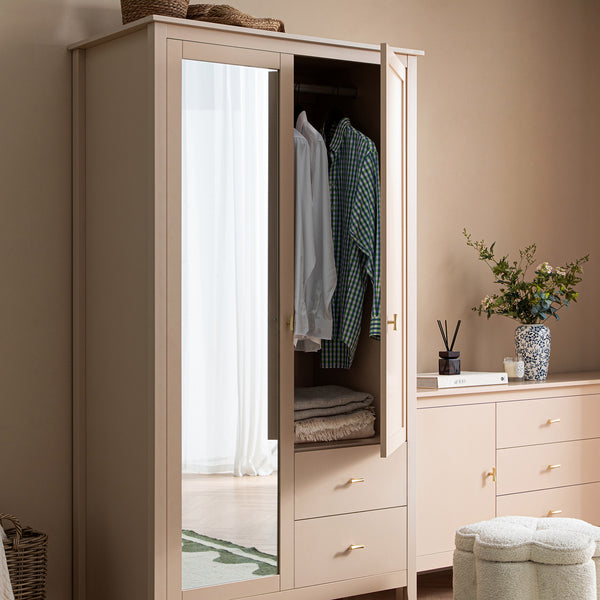 Oakham Mirrored Double Wardrobe, Nude Pink