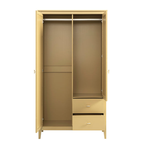 Oakham Mirrored Double Wardrobe, Rattan Yellow - daals