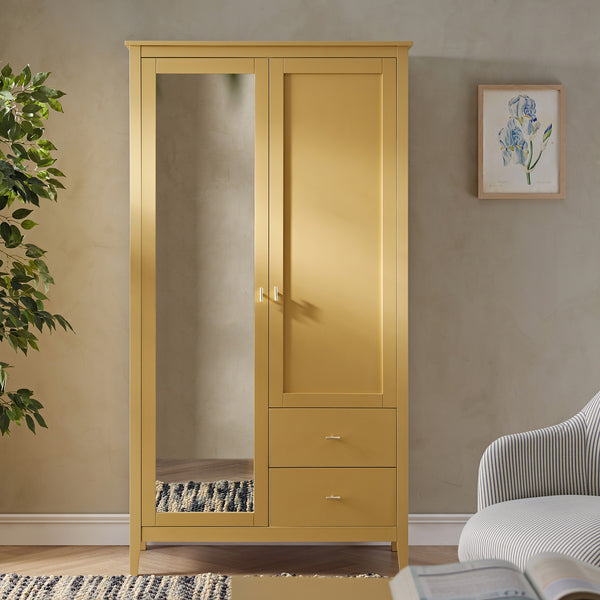 Oakham Mirrored Double Wardrobe, Rattan Yellow - daals