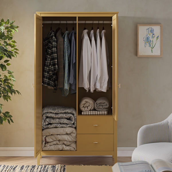 Oakham Mirrored Double Wardrobe, Rattan Yellow - daals