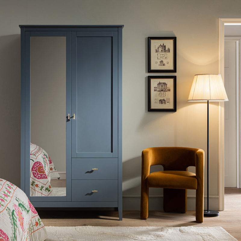 Oakham Mirrored Double Wardrobe, Stormy Blue - daals