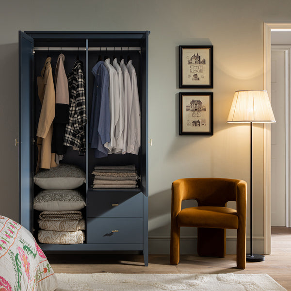 Oakham Mirrored Double Wardrobe, Stormy Blue