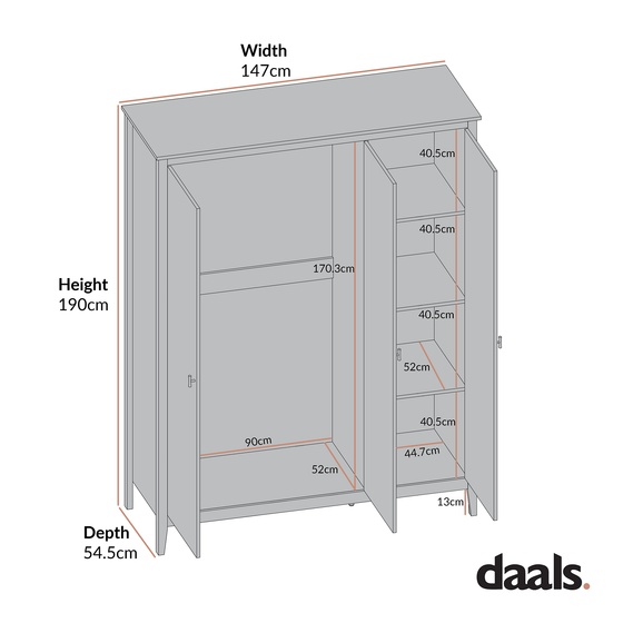 Oakham Triple Wardrobe, Shaded White