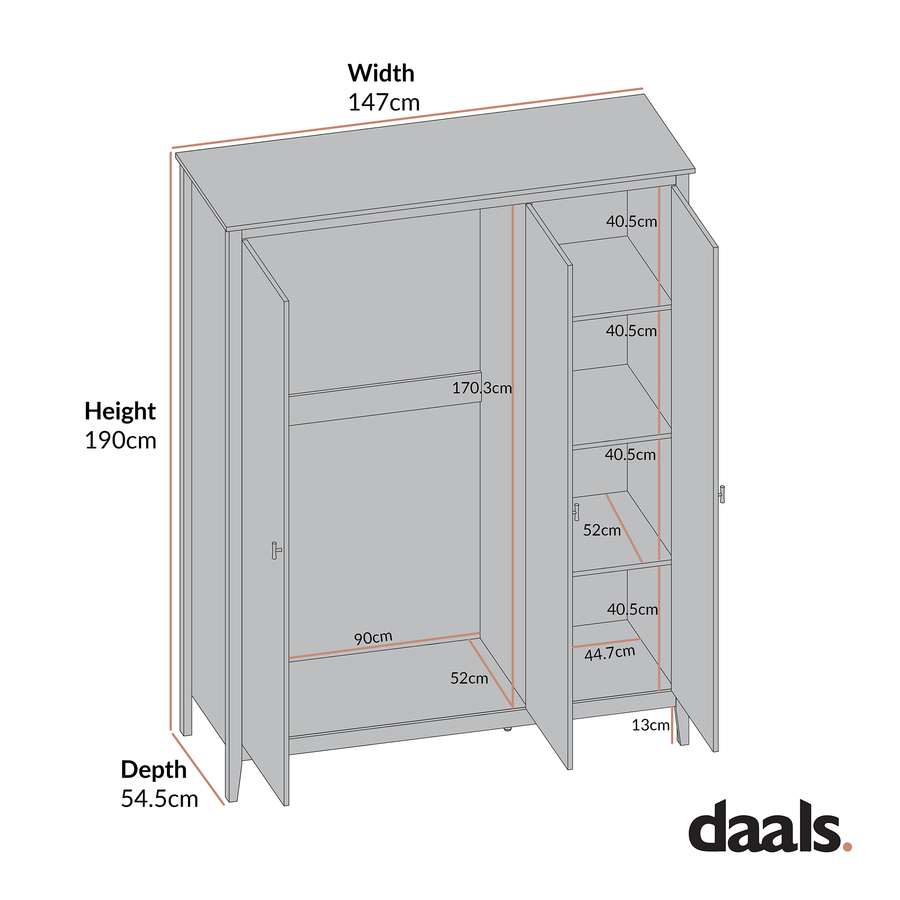 Oakham Triple Wardrobe, Shaded White