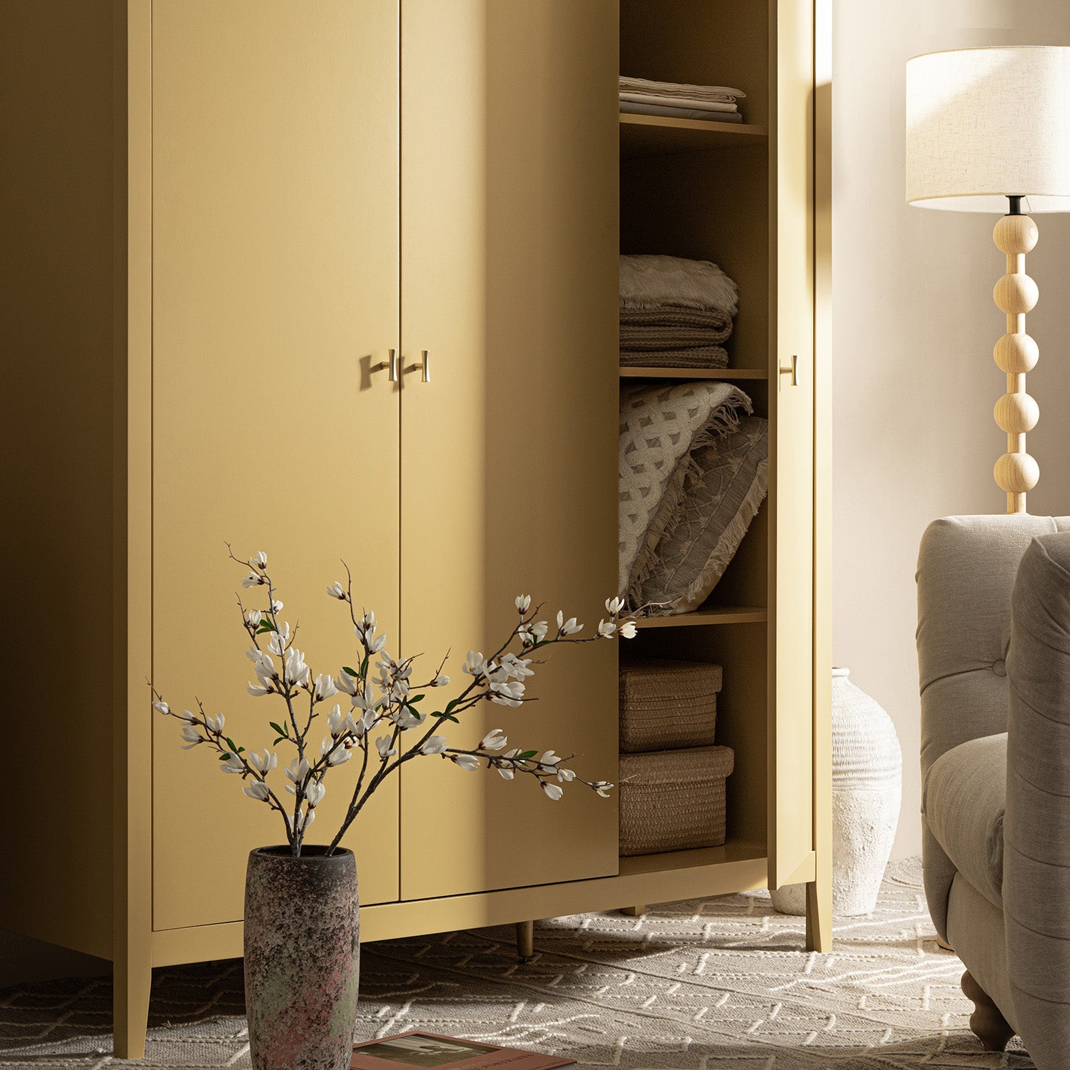 Oakham Triple Wardrobe, Rattan Yellow