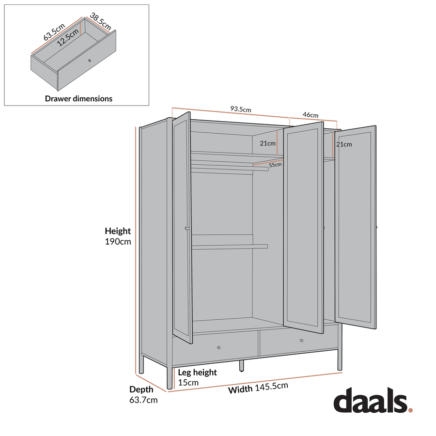 Linden Triple Wardrobe, White Washed - daals