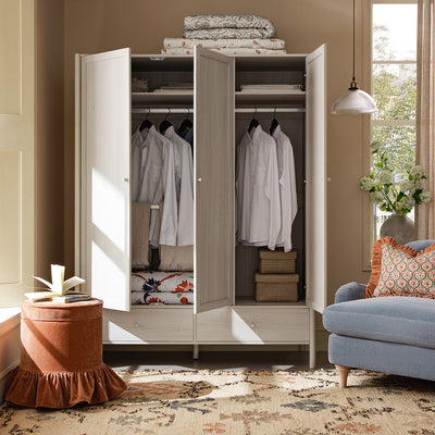 Linden Triple Wardrobe, White Washed