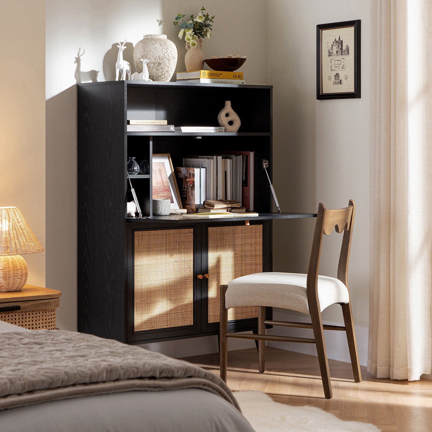 Frances Woven Rattan Writing Bureau, Black