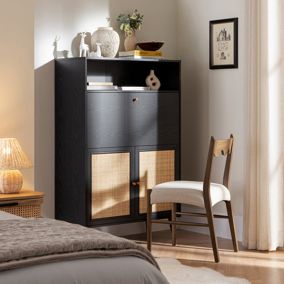Frances Woven Rattan Writing Bureau, Black
