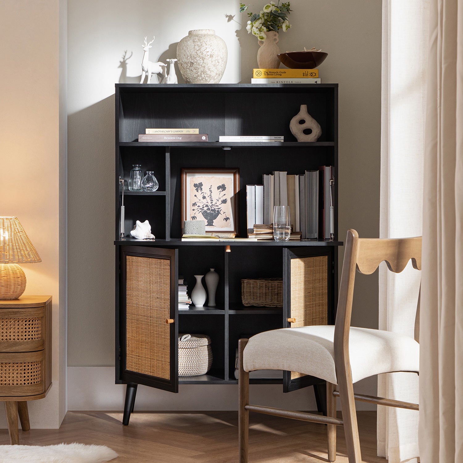 Frances Woven Rattan Writing Bureau, Black