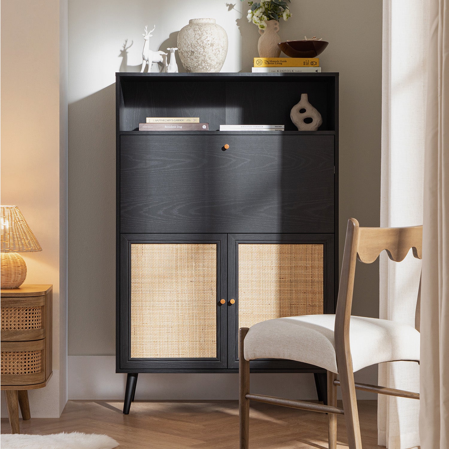 Frances Woven Rattan Writing Bureau, Black