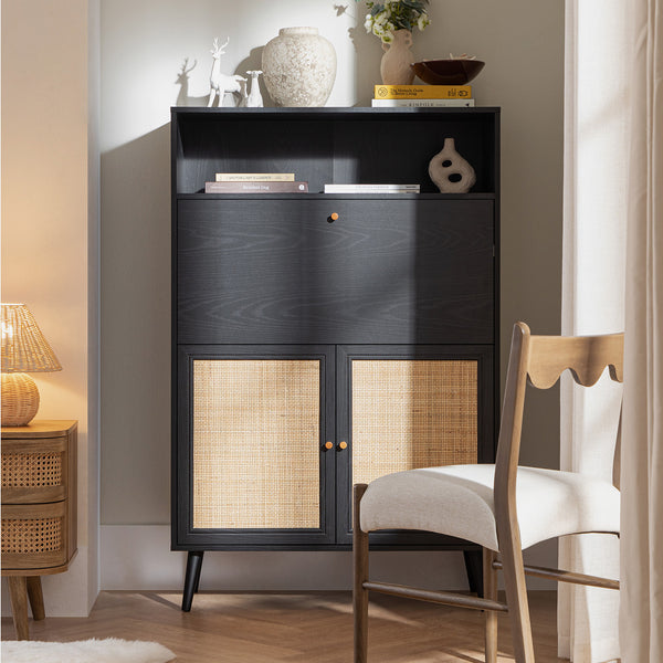 Frances Woven Rattan Writing Bureau, Black
