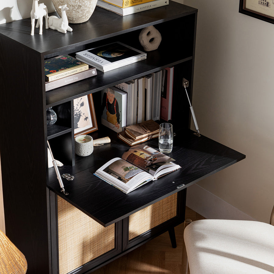 Frances Woven Rattan Writing Bureau, Black