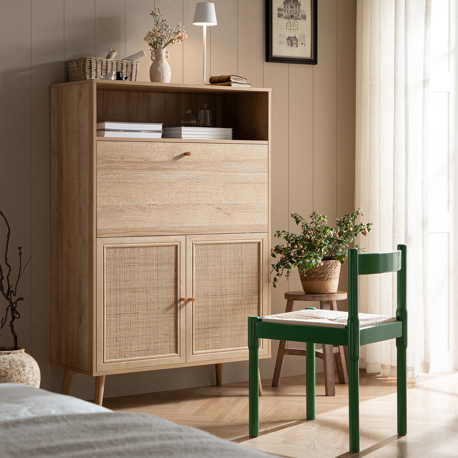 Frances Woven Rattan Writing Bureau, Natural