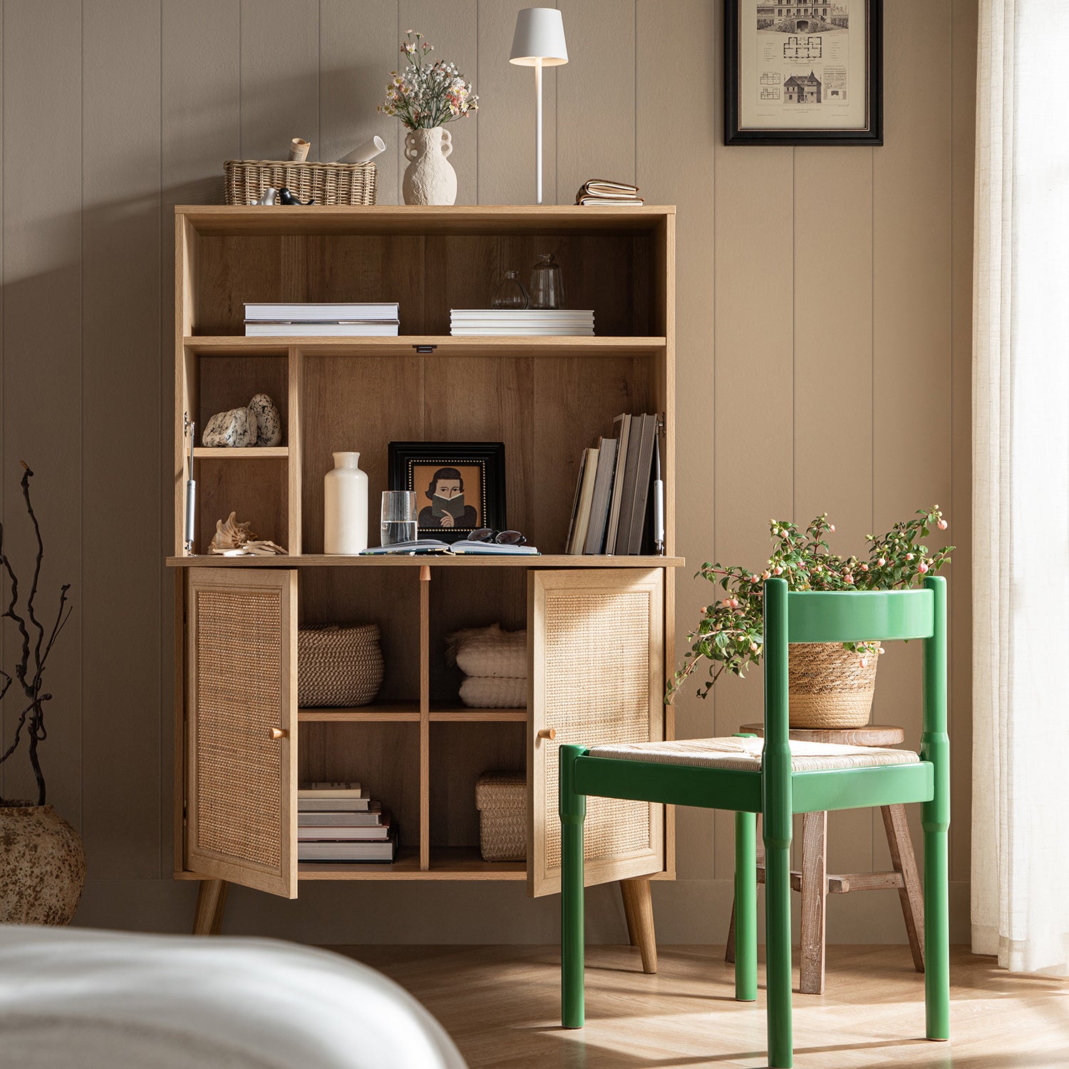 Frances Woven Rattan Writing Bureau, Natural