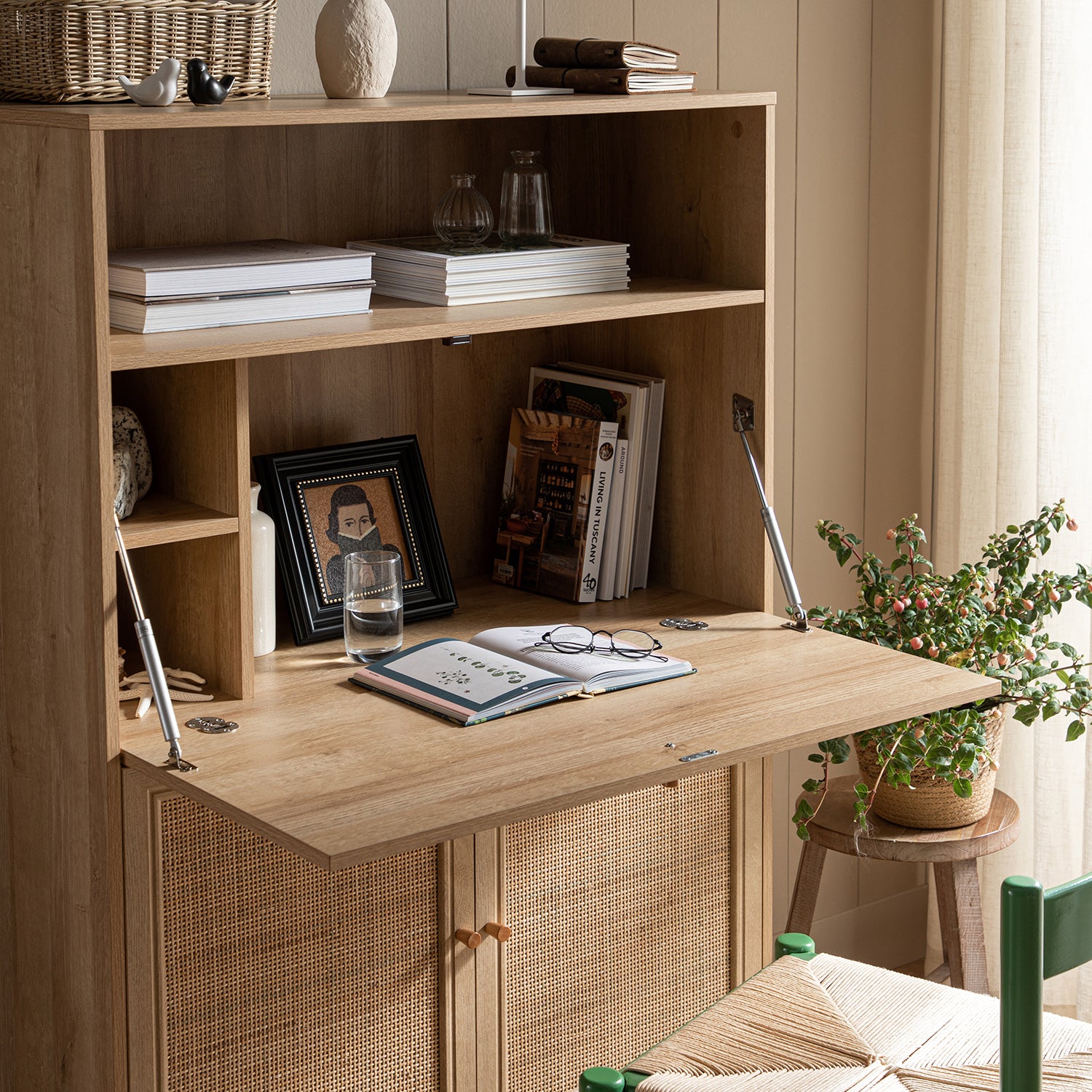 Frances Woven Rattan Writing Bureau, Natural