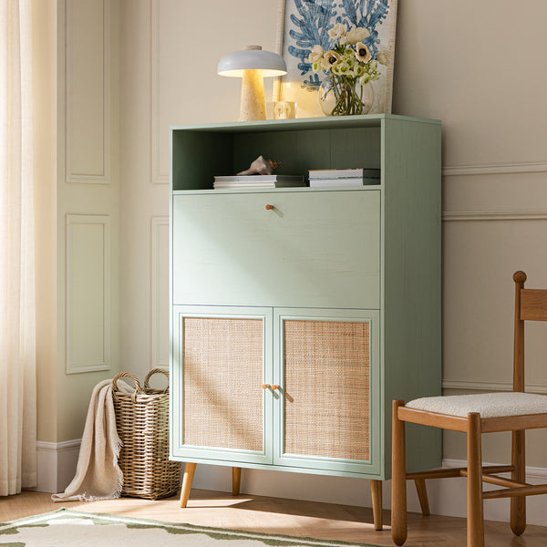 Frances Woven Rattan Writing Bureau, Mint