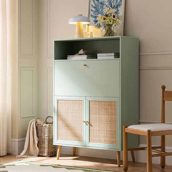 Frances Woven Rattan Writing Bureau, Mint