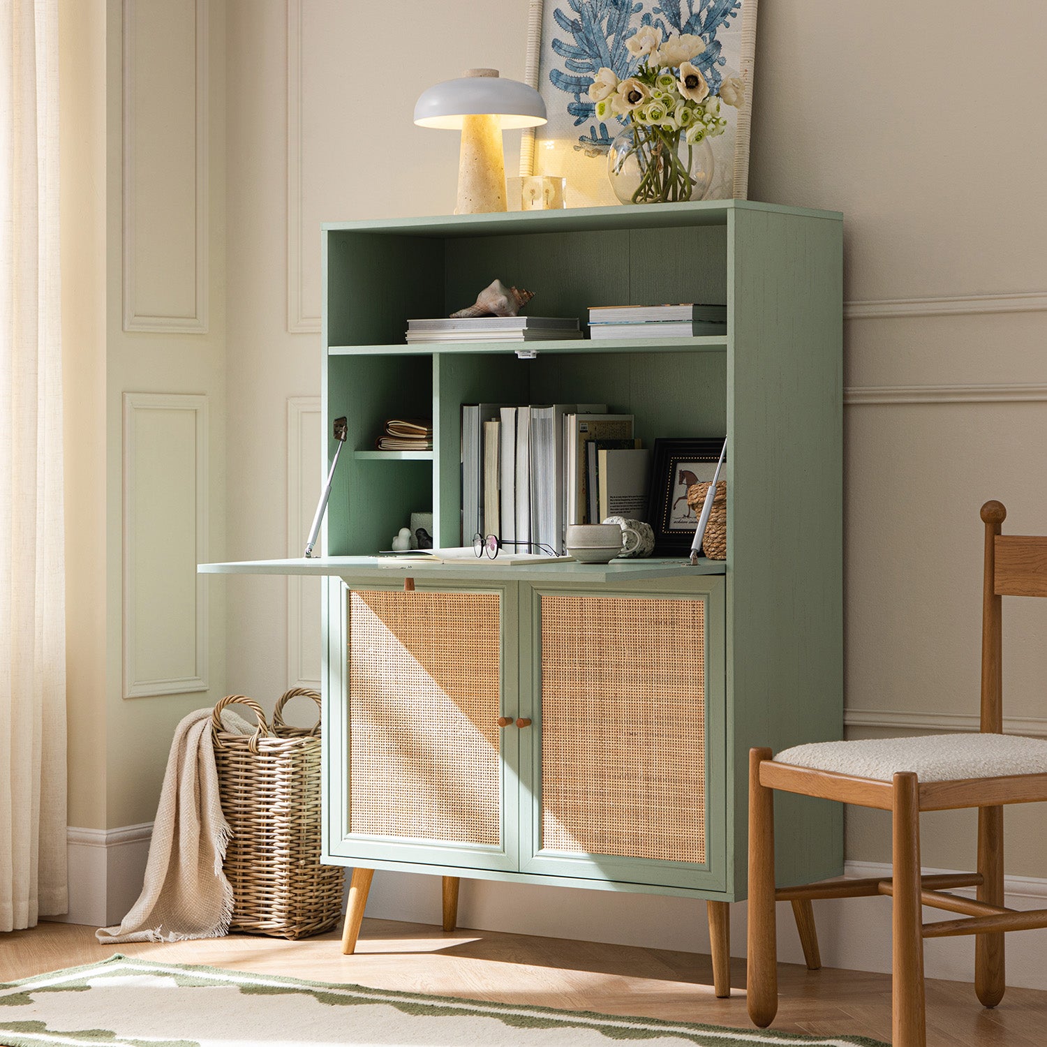 Frances Woven Rattan Writing Bureau, Mint