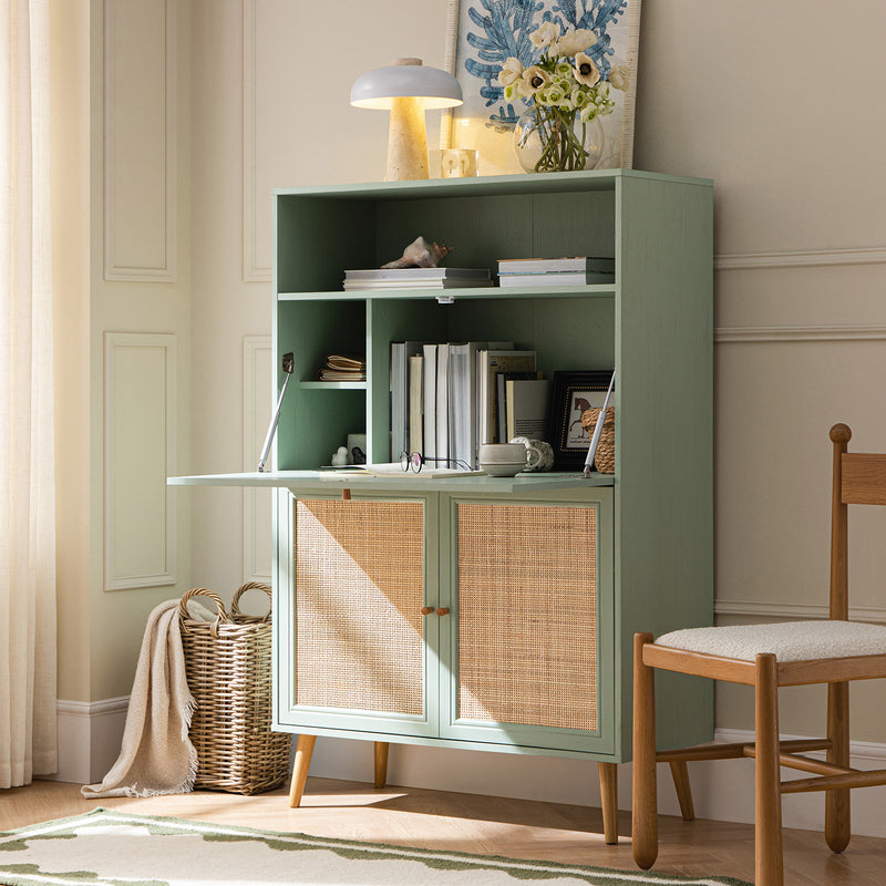 Frances Woven Rattan Writing Bureau, Mint