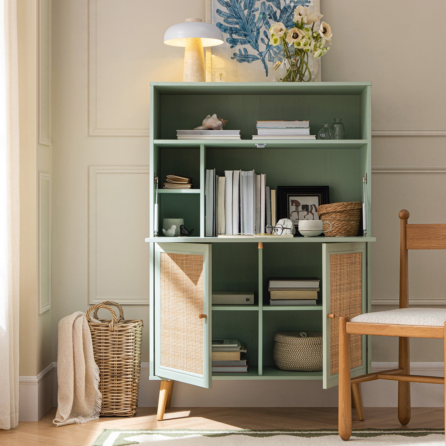 Frances Woven Rattan Writing Bureau, Mint