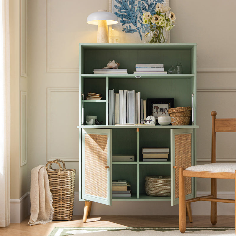 Frances Woven Rattan Writing Bureau, Mint