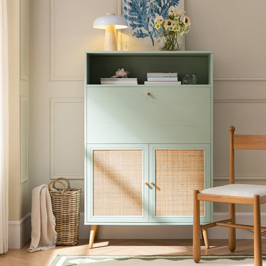 Frances Woven Rattan Writing Bureau, Mint