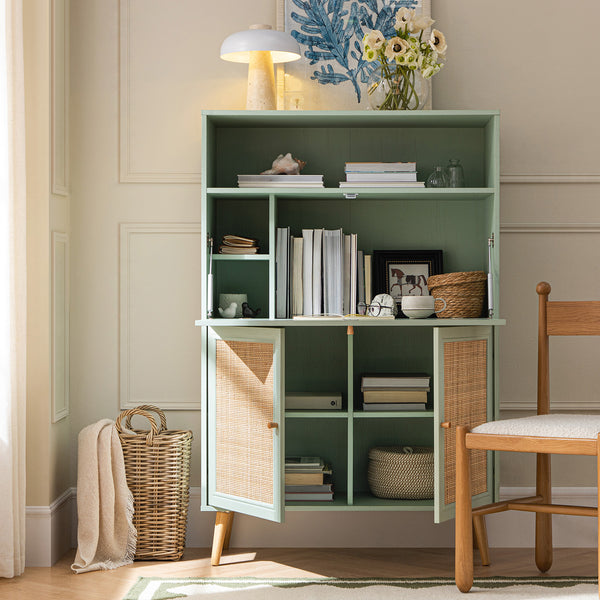 Frances Woven Rattan Writing Bureau, Mint