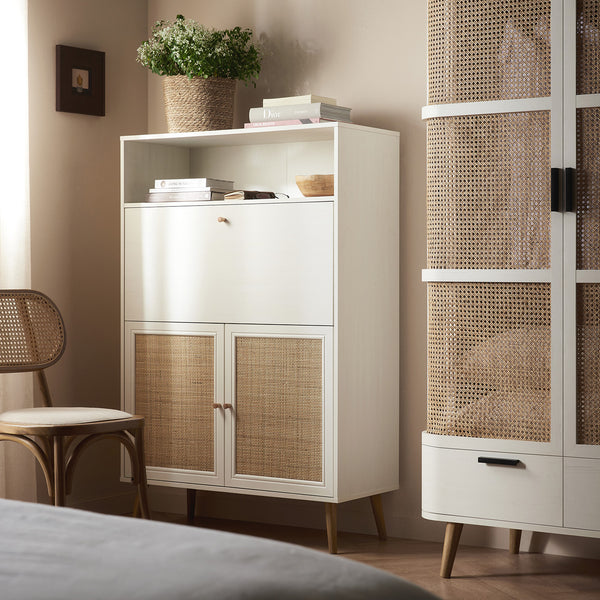 Frances Woven Rattan Writing Bureau, White