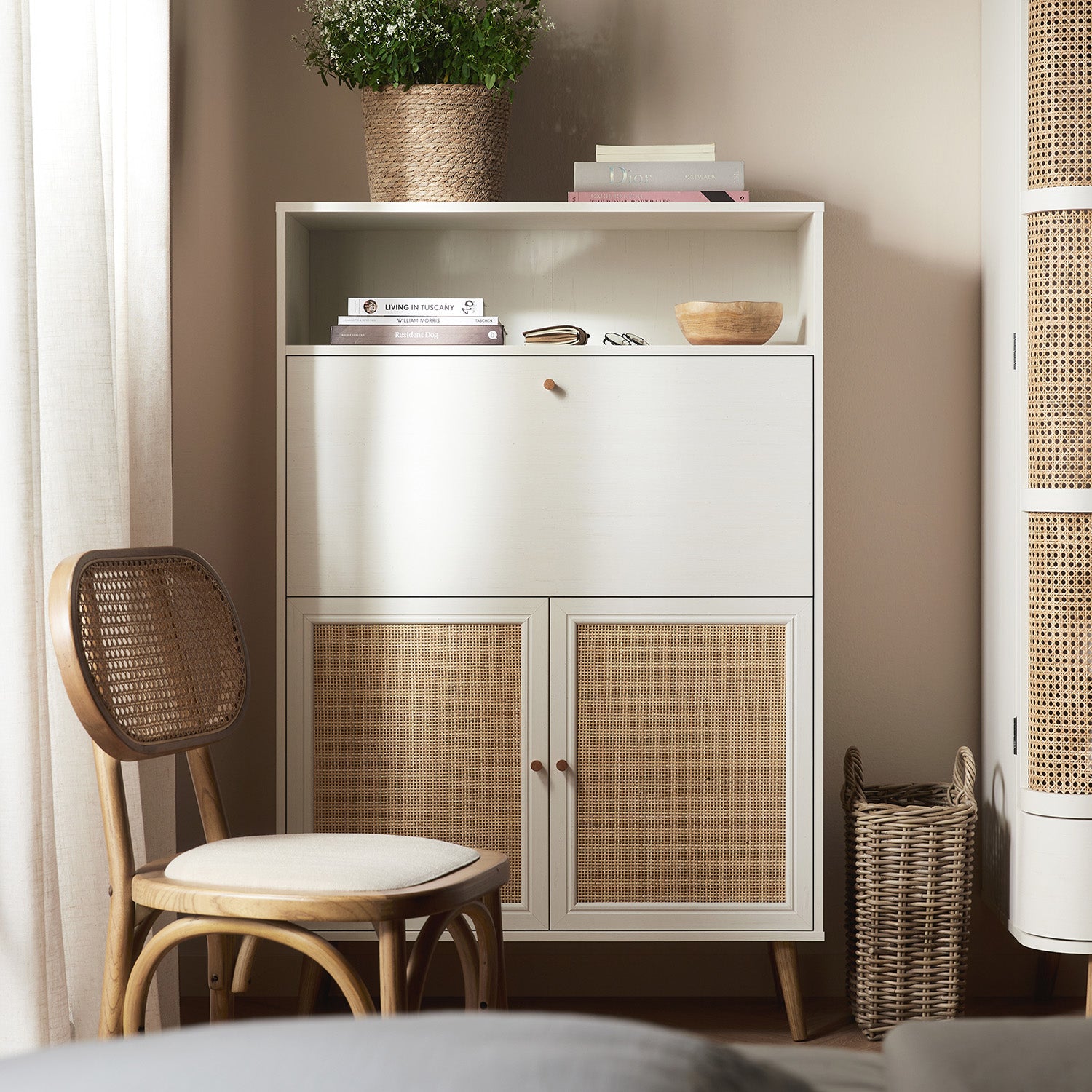 Frances Woven Rattan Writing Bureau, White