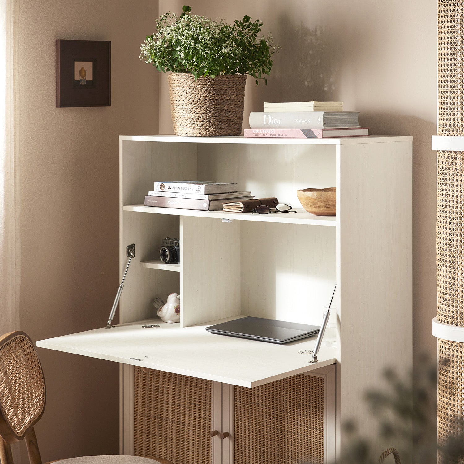 Frances Woven Rattan Writing Bureau, White