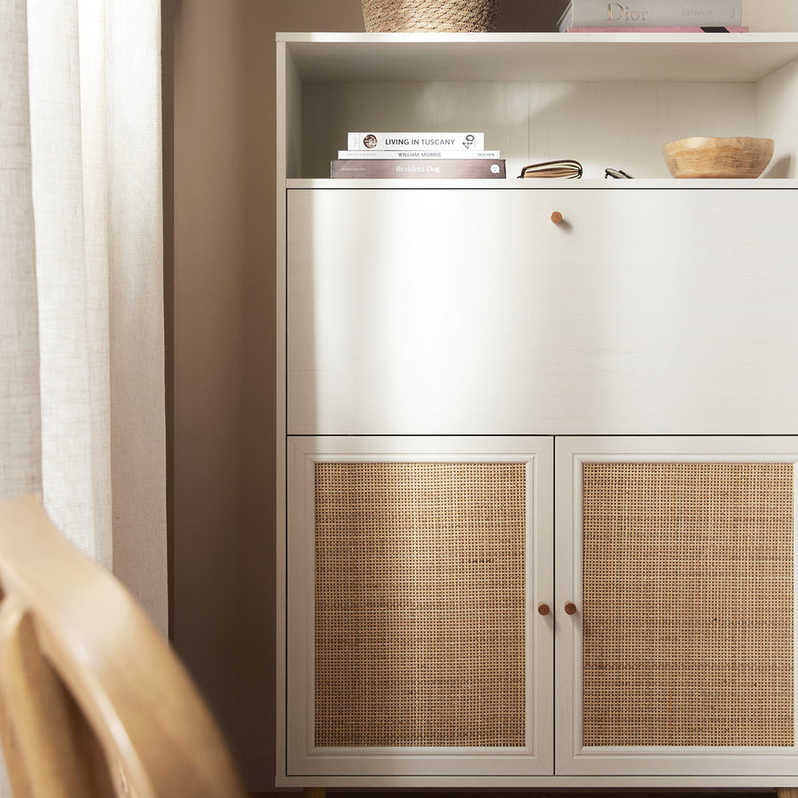 Frances Woven Rattan Writing Bureau, White