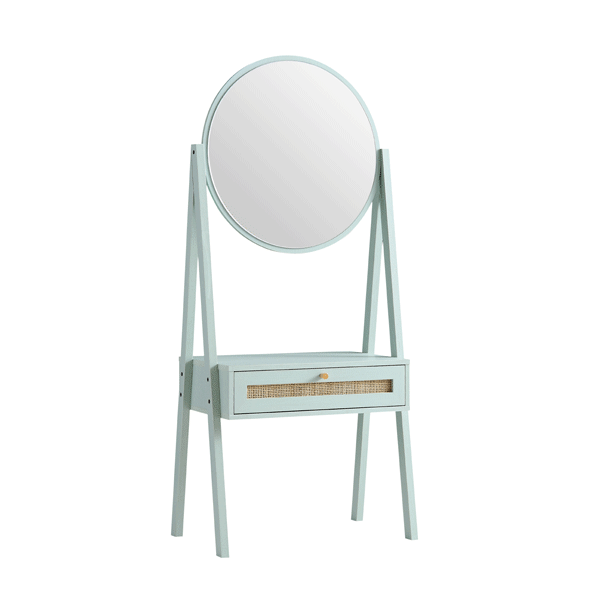 Frances Woven Rattan Standing Dressing Table with Mirror, Mint