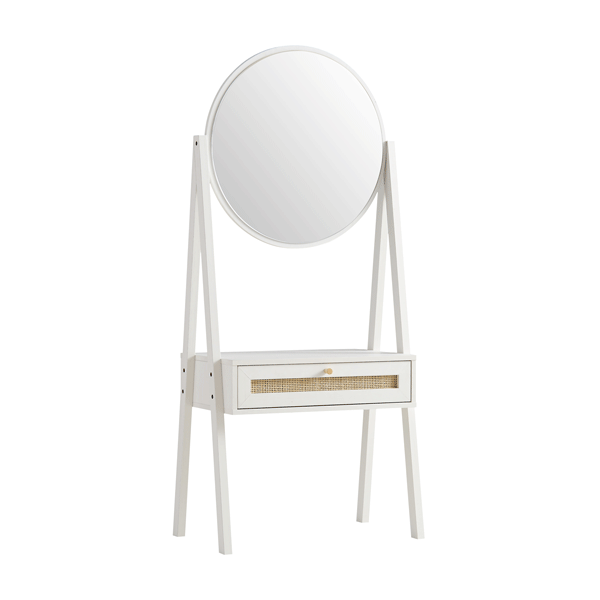 Frances Woven Rattan Standing Dressing Table with Mirror, White