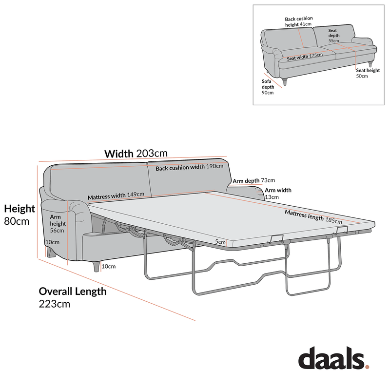 Daphnis Oatmeal Fabric Sofa Bed, Large 3-Seater