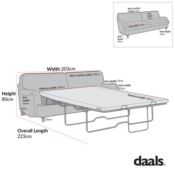 Daphnis Aegean Blue Velvet Sofa Bed, Large 3-Seater