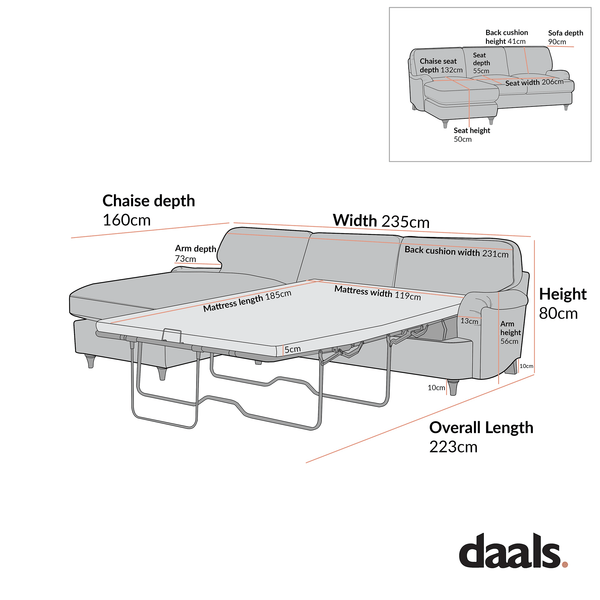 Daphnis Seaweed Velvet Sofa Bed, Grande Chaise Left Hand Facing