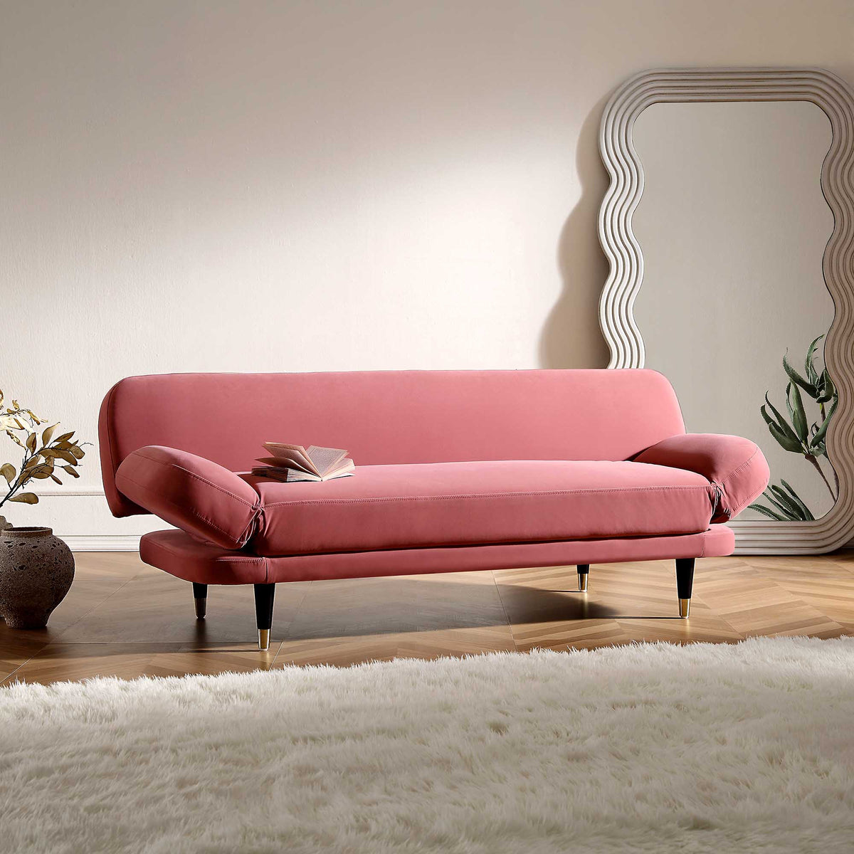 Dusty Raspberry Sofa Solna 2-Seater Sofa Bed, Dusty Rose Velvet | daals