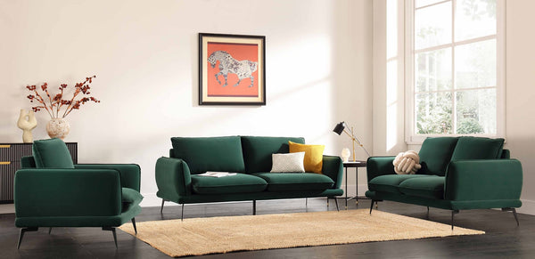 Obriel Forest Green Velvet Sofa, 3-Seater