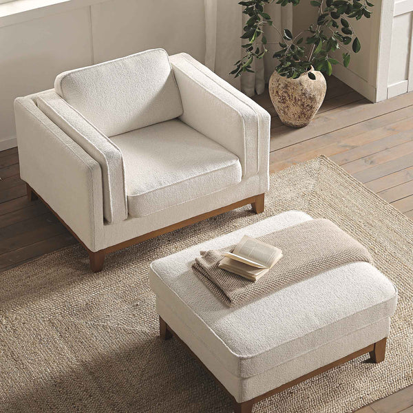 Dipley Beige Boucle Fabric Sofa, 1-Seater