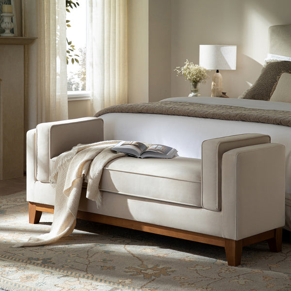 Dipley Champagne Velvet Upholstered Bench - daals