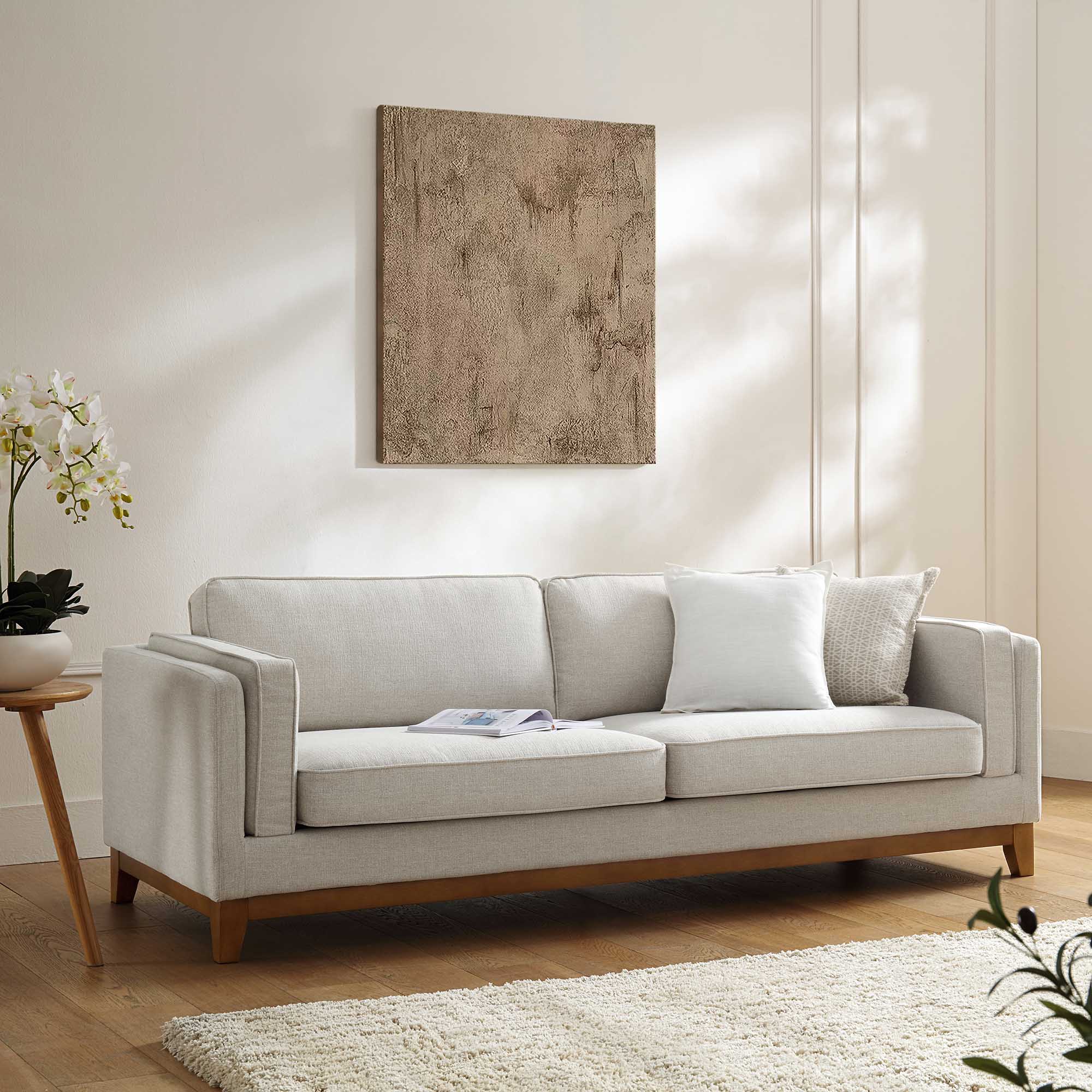 Dipley Oatmeal Fabric Sofa, 3-Seater