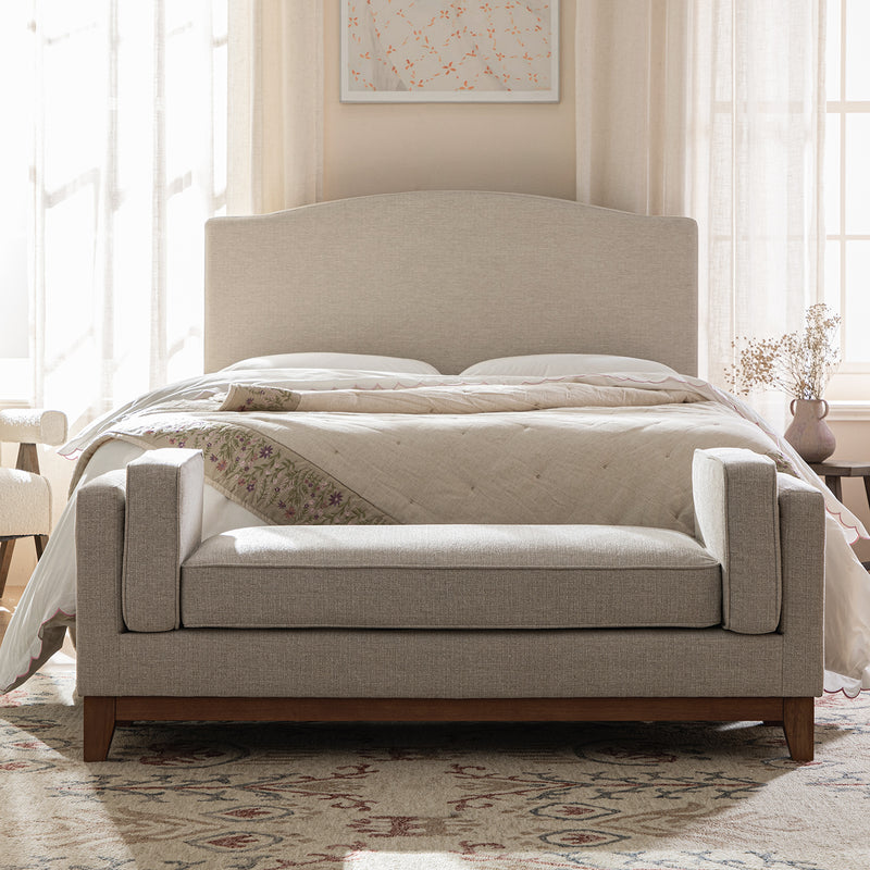 Dipley Oatmeal Woven Fabric Upholstered Bench