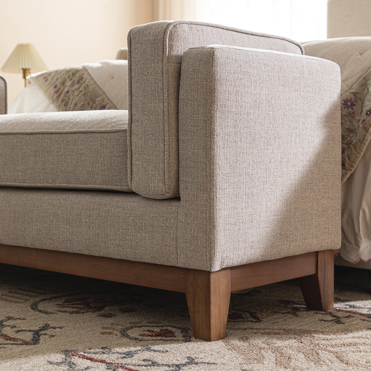 Dipley Oatmeal Woven Fabric Upholstered Bench