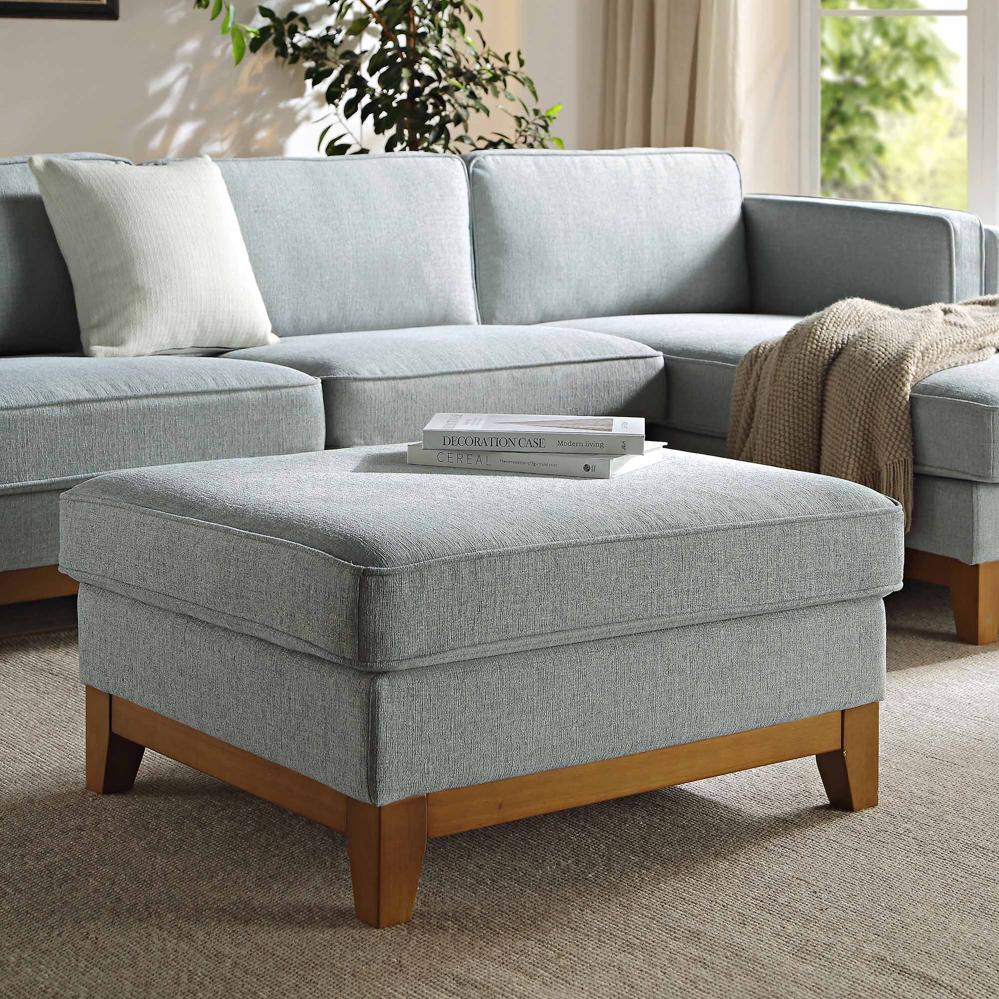 Dipley Sage Woven Fabric Storage Footstool | daals